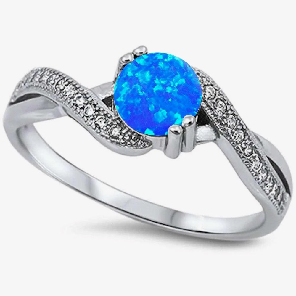 .925 Sterling Silver Blue Opal Infinity CZ Ring - Picture 5 of 5
